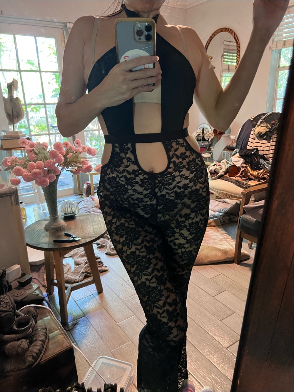 Black Lace Cutout Jumpsuit for Women Like NEW! XS